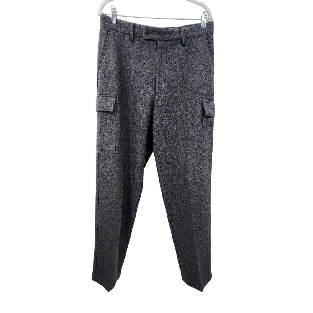Men's J. Crew Wool Cargo Trouser Pant Flap Pockets Size 33 X 32 Grey Dark